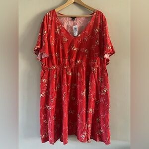 NWT Torrid Women Red Mini Challis V-Neck Elastic Waist Dress Joy Paisley Size 3X